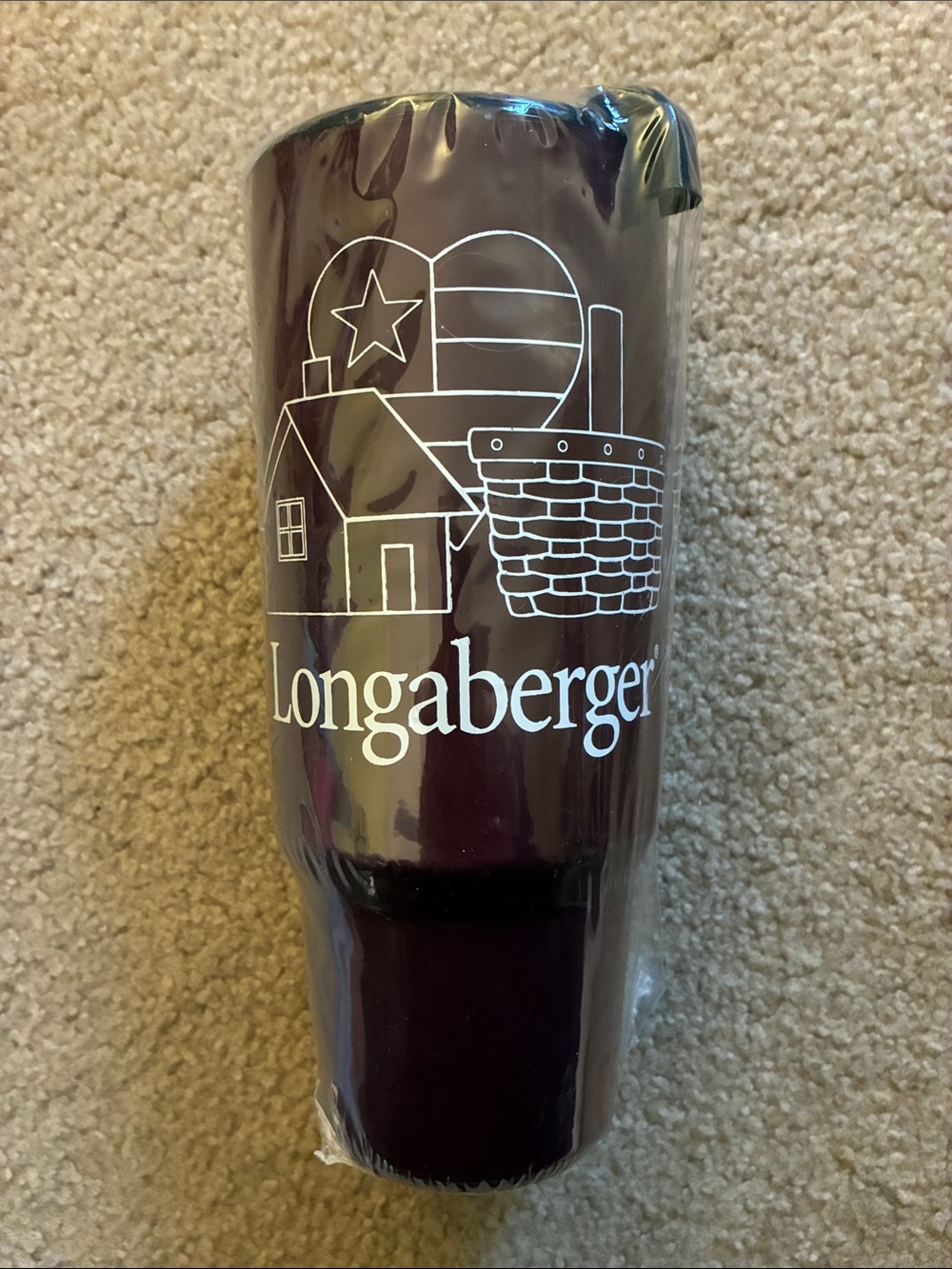 Longaberger Plastic Brown Travel Tumbler With Handle & Lid